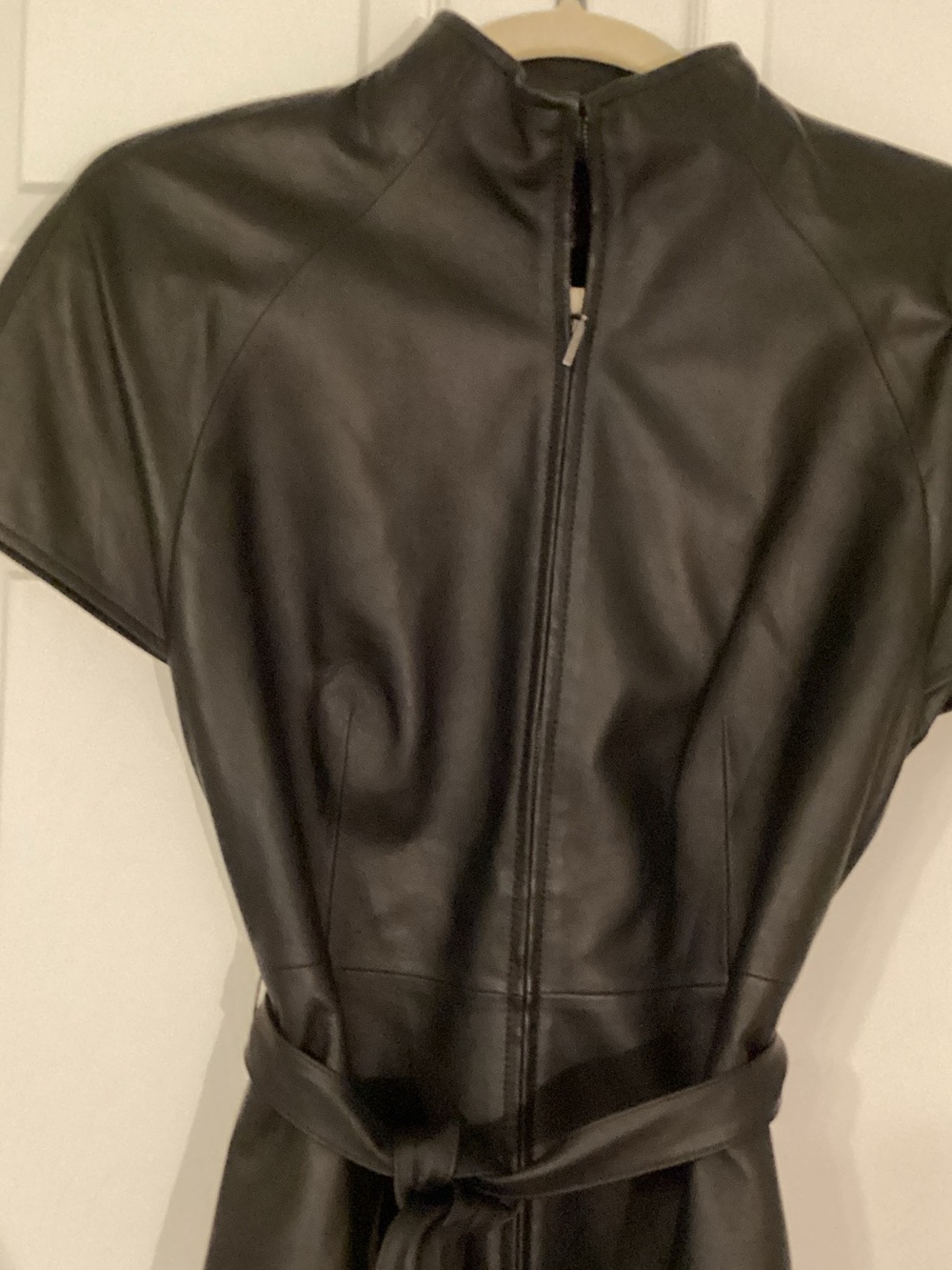 Lafayette 148 New York Black Short-Sleeve Real Leather Zip Belted Jacket 2 NWT - Picture 2 of 7